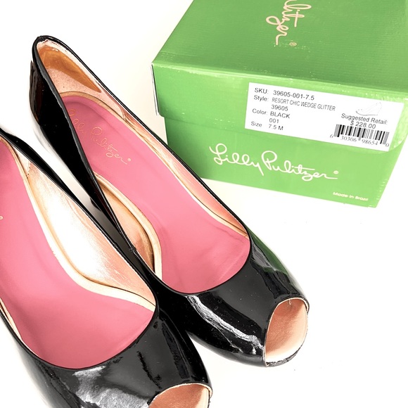 LILLY PULITZER RESORT CHIC BLACK GLITTER WEDGE - Picture 3 of 9